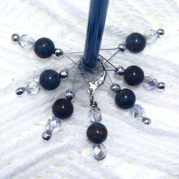 Handmade Stitch Markers w/ Blue Jasper and Crystal Beads for Knitting & Crochet - Picture 1 of 8